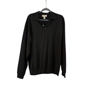 Pronto Uomo Black Quarter Button Up Sweater Merino Wool Size Large